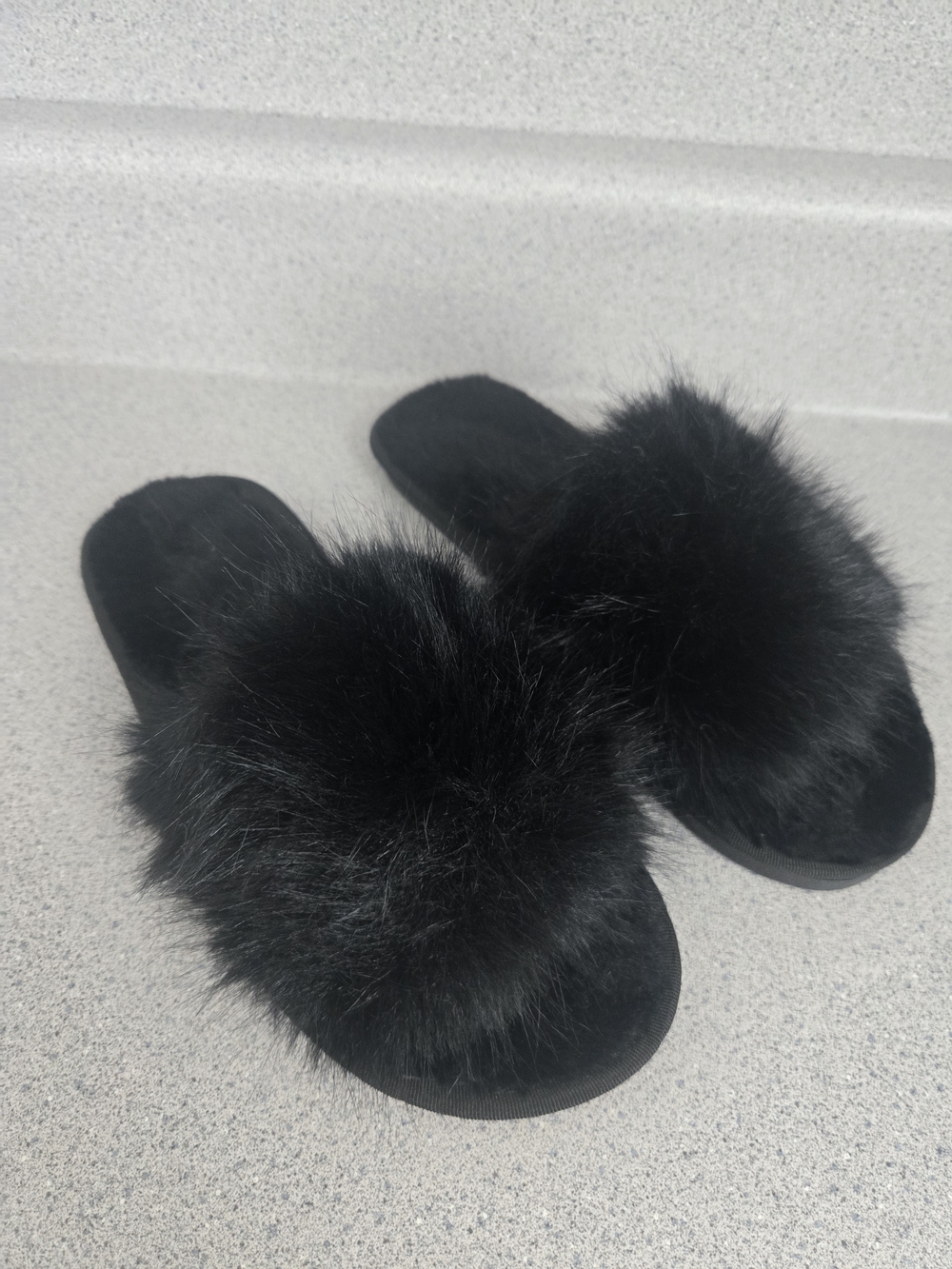 Plush Fur Slide Sandals for Women - Black